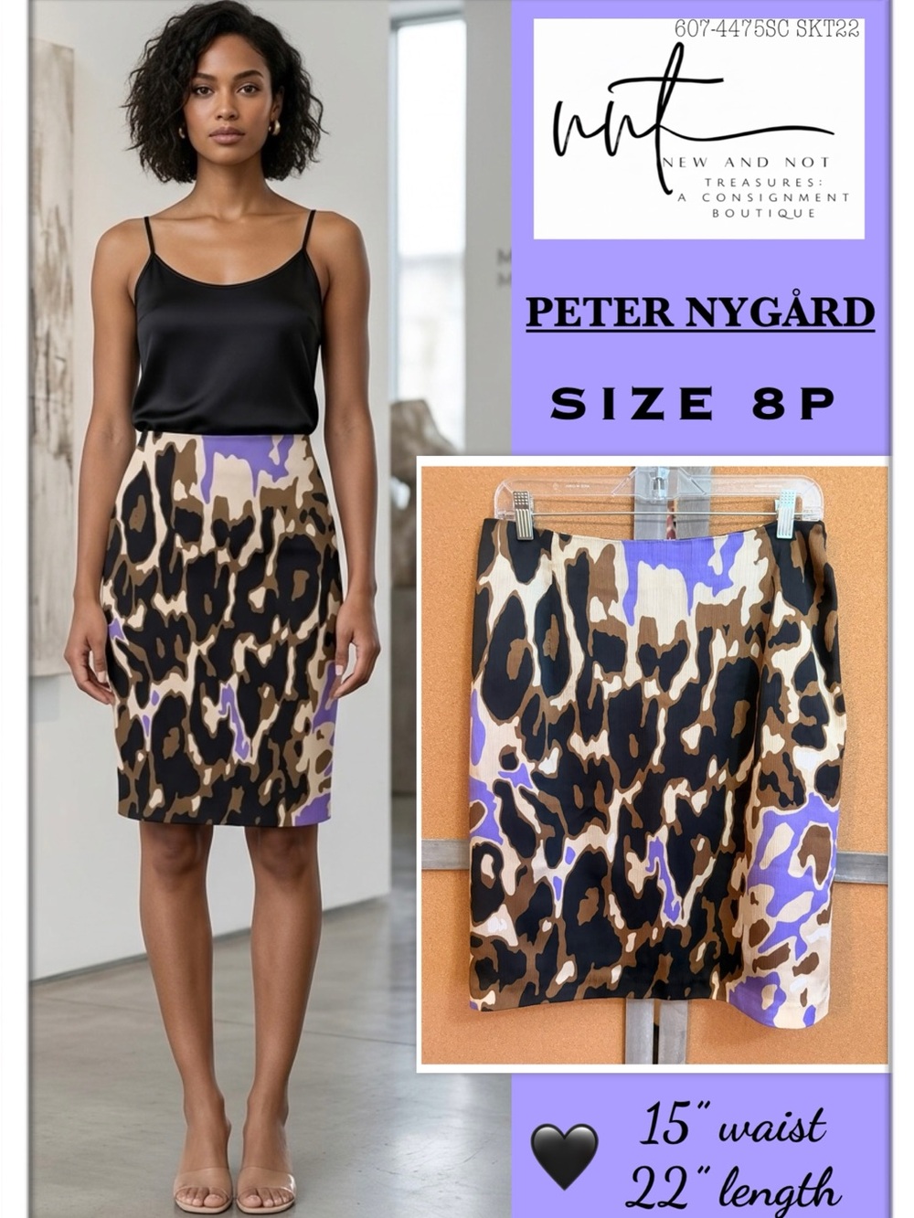 Peter Nygard Petite 8 Animal Print Pencil Skirt Purple Brown Black Measurements